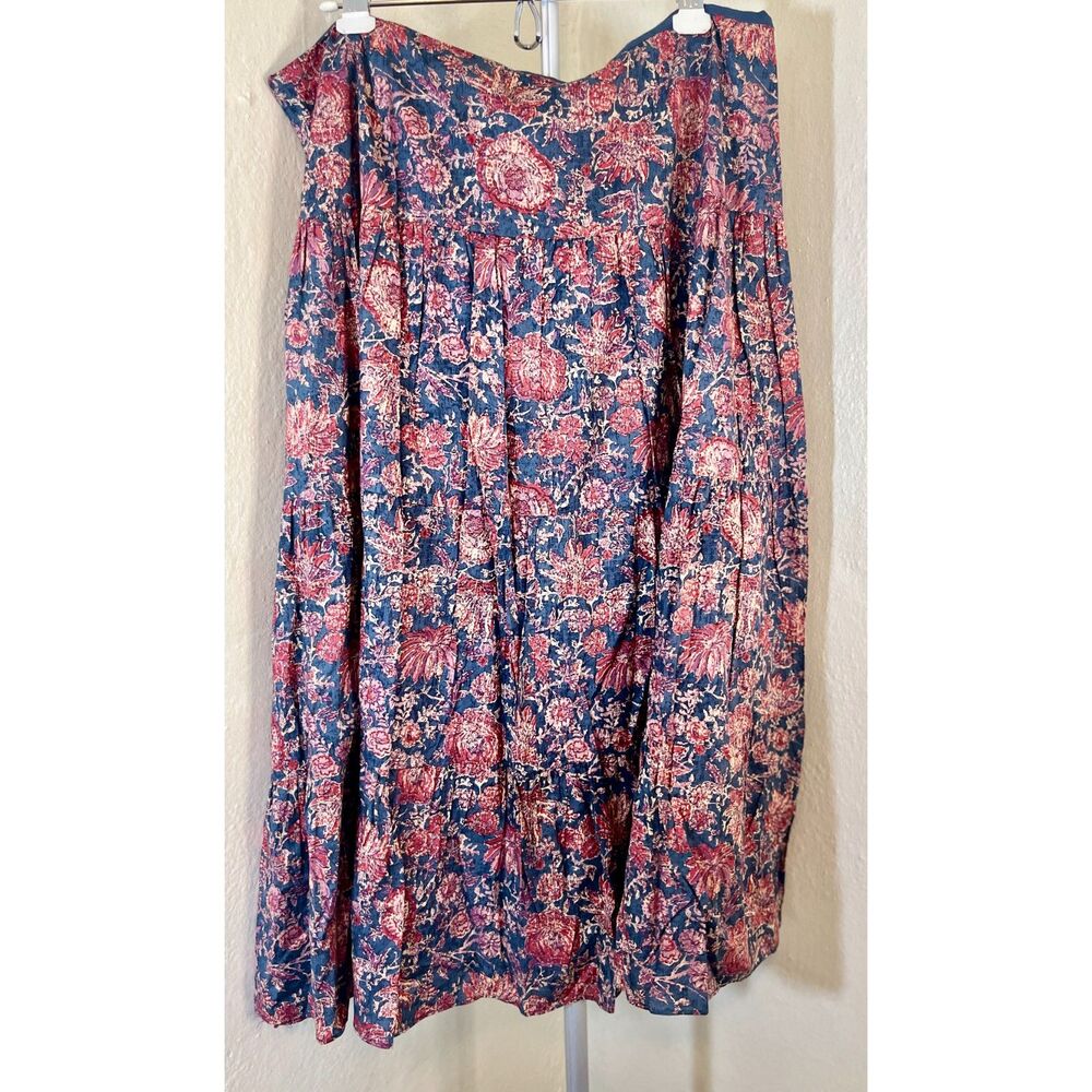 Y2K VNTG Chaps Denim Floral Tiered Gypsy Prairie Maxi Skirt Size 16